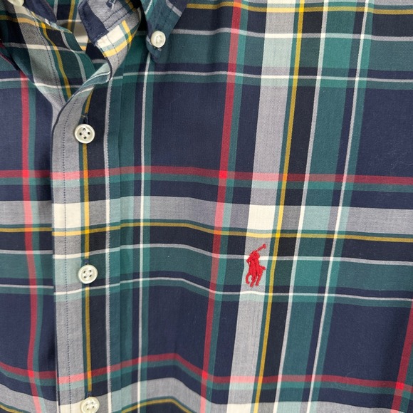 Ralph Lauren Classic Fit Plaid Button Down Shirt Men's Large Navy Green Red Pony - Picture 4 of 9